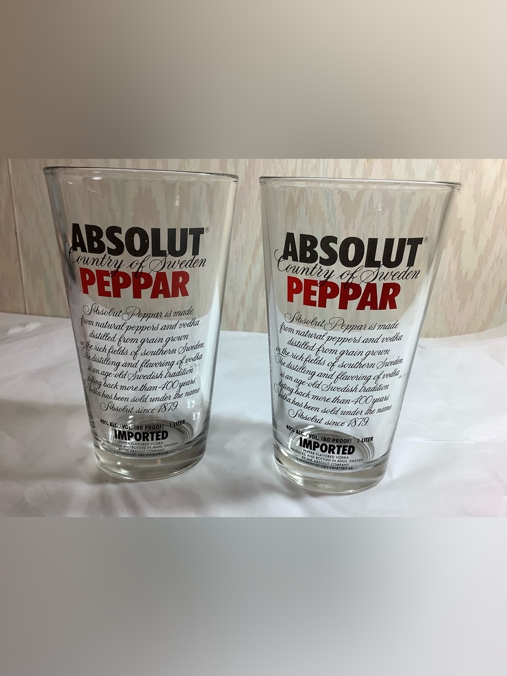 ABSOLUT Peppar Branded Clear Glass Tumbler - Red & Black Lettering